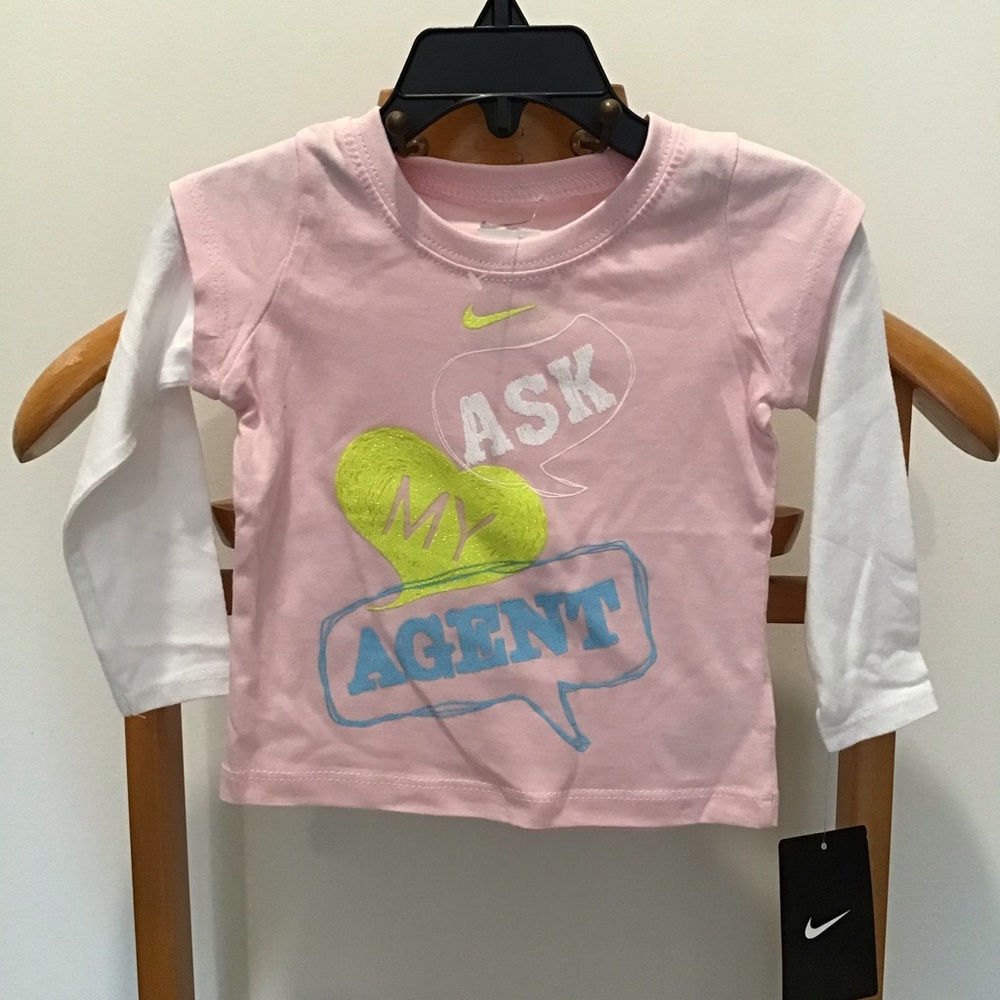 Nike Ask My Agent pink white Long Sleeve Shirt 12M